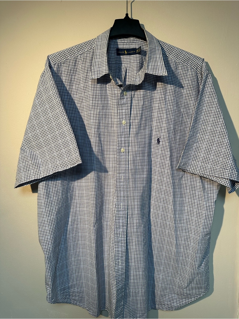 Ralph Lauren White and Blue Micro-Check Short-Sleeve Button-Down Shirt